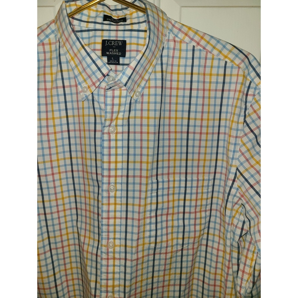 J. CREW Men's L Flex Washed Slim Untuck Plaid Multicolor‎ Button Shirt Preppy